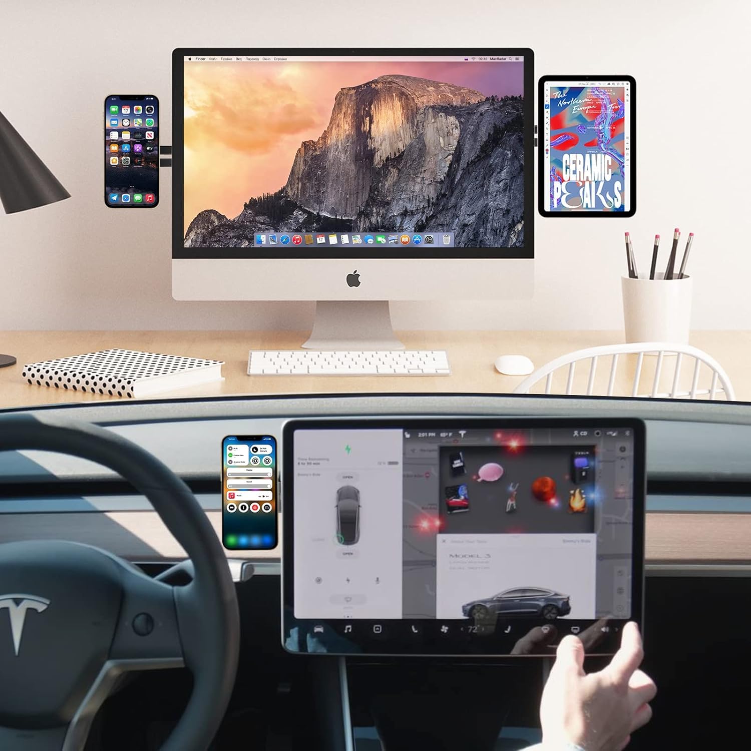 Support pour smartphone compatible bureau et moniteur