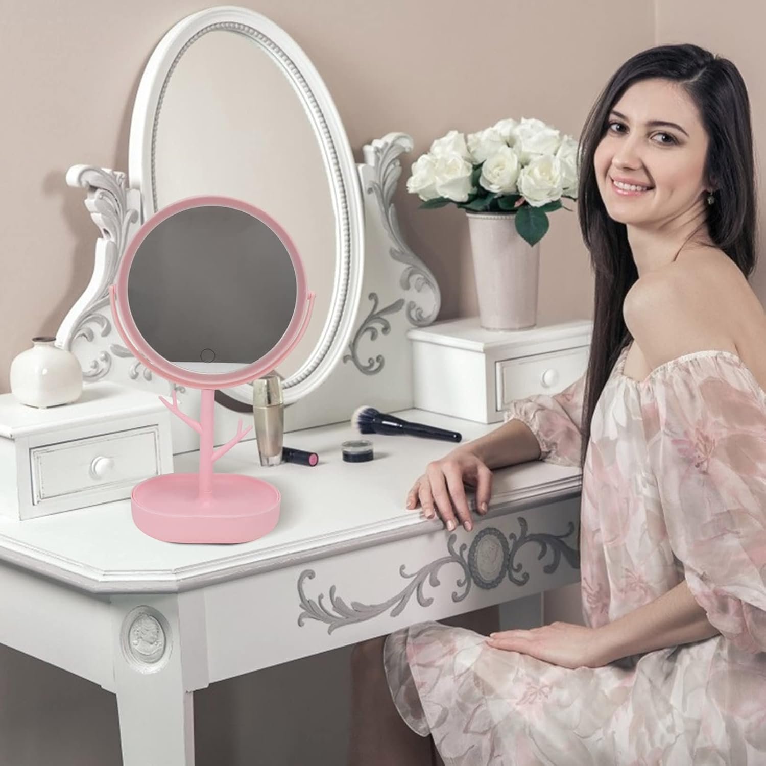 Miroir Cosmétique LED – Éclairage Blanc/Chaud-Portable et Rechargeable USB