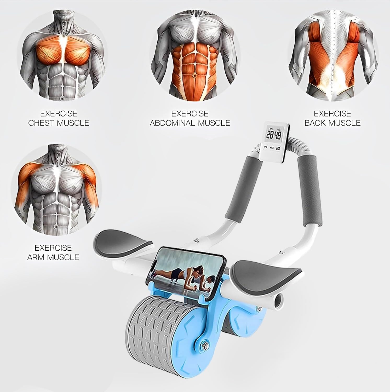 Rouleau abdominal 2 en 1 avec rebond automatique et support ergonomique