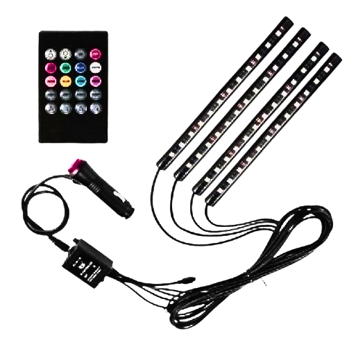 Lampe RGB LED Voiture – 7 Couleurs, Mode Réactif à la Musique, Télécommande