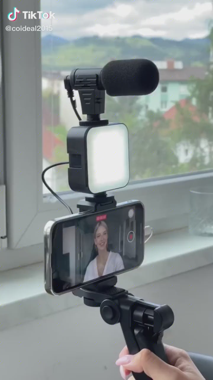 Kit Vlogging Complet Smartphone – Lampe LED, Microphone, Trépied et Support